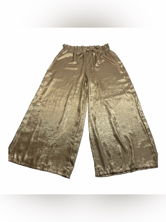 Pants - Metallic Gold Wide-Leg Women's Pants with Elastic Waist. Size 1X